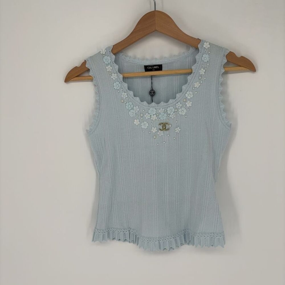 CHANEL Light Blue Crop Top